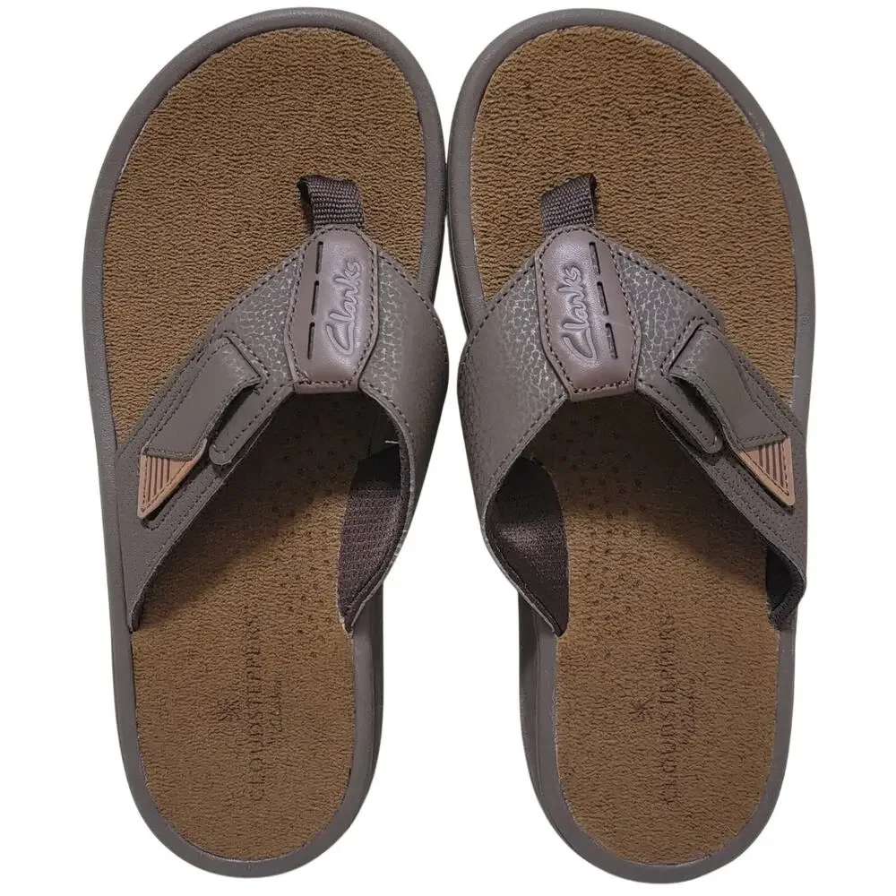 Clarks Men Cloudsteppers Breeze Flip Flop Sandals Size US 8M Brown Leather